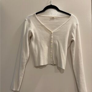 Brandy Melville Cream Ribbed V-Neck Cardigan